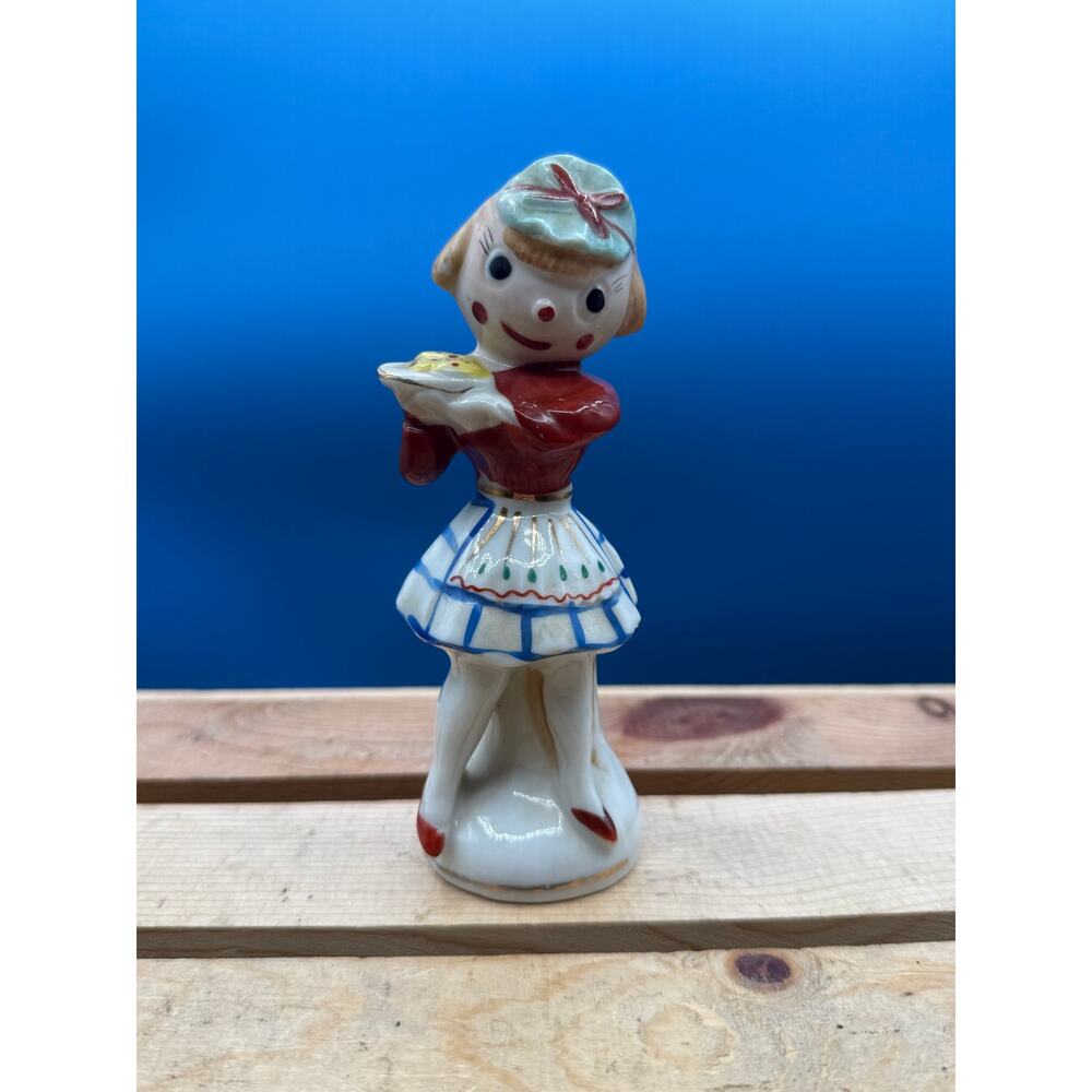 Vintage Mid-Century "Hand Painted" Girl with Pie Figurine - 7.5” Tall